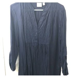 Navy tunic with buttons and eyelet pattern